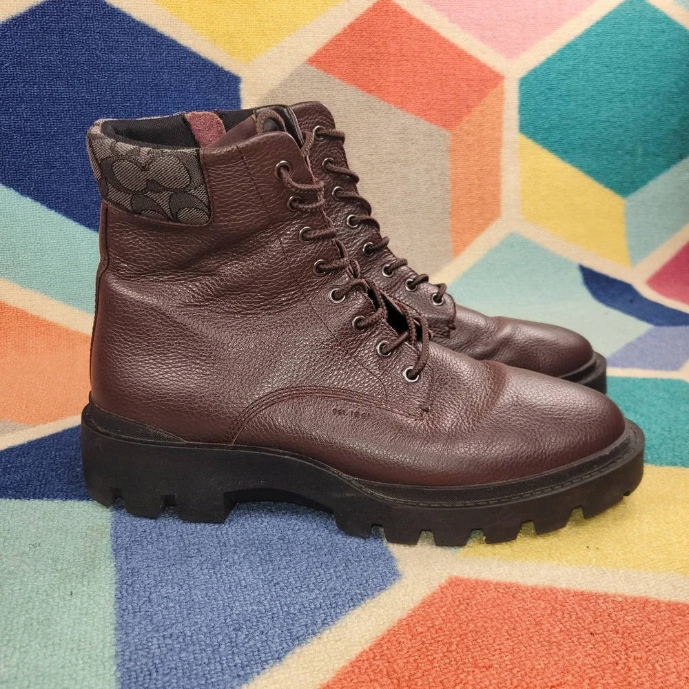Coach Mens City Sole Boots Brown Signature Jacquard Lug Sole Zipper Size 12‎ D